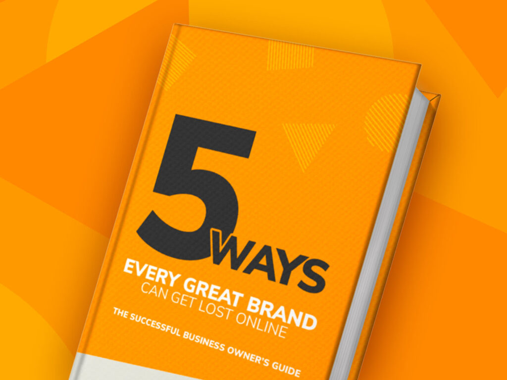 Book mockup titled 5 Ways great brands get lost online