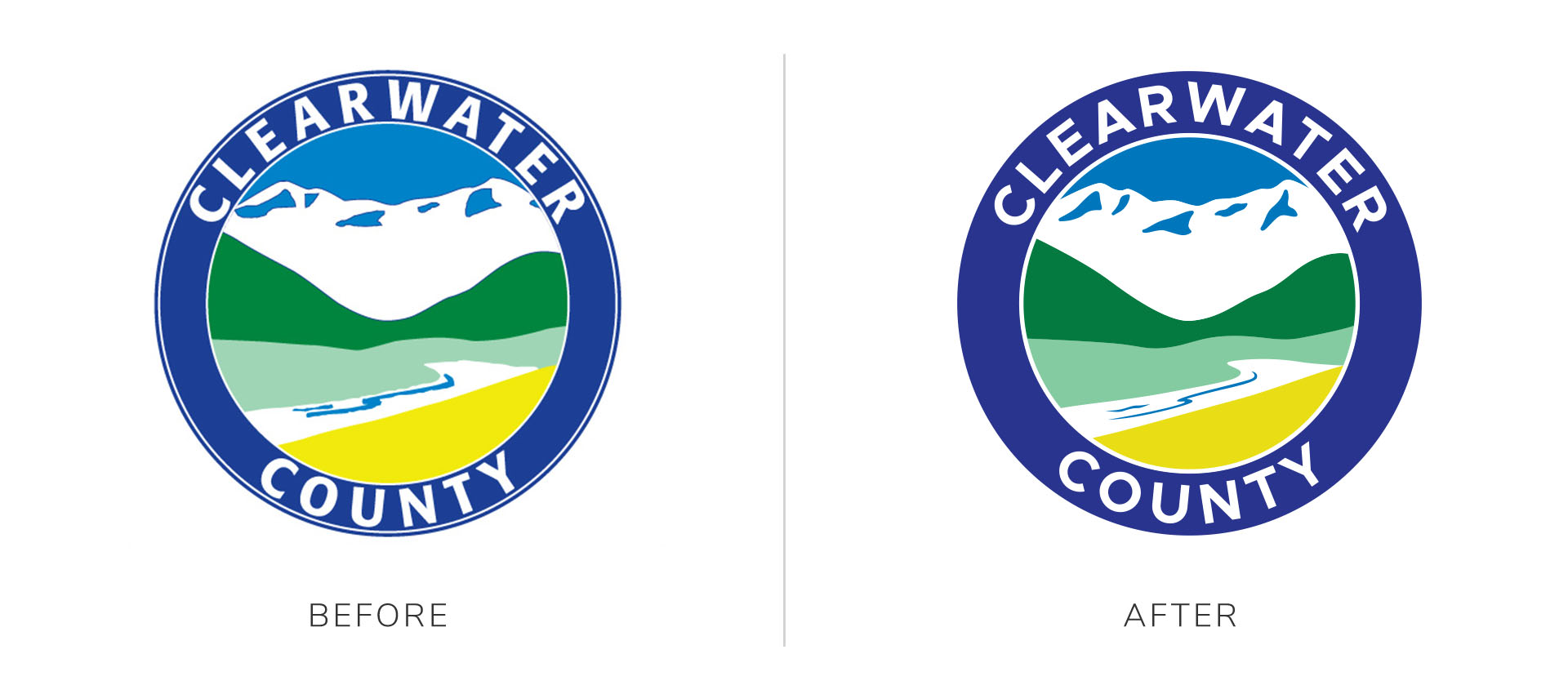 Before and after of Clearwater County's logo